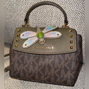 Michael Kors Olive and Brown Dragonfly Satchel